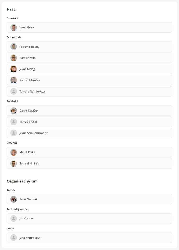 hráči - súpiska