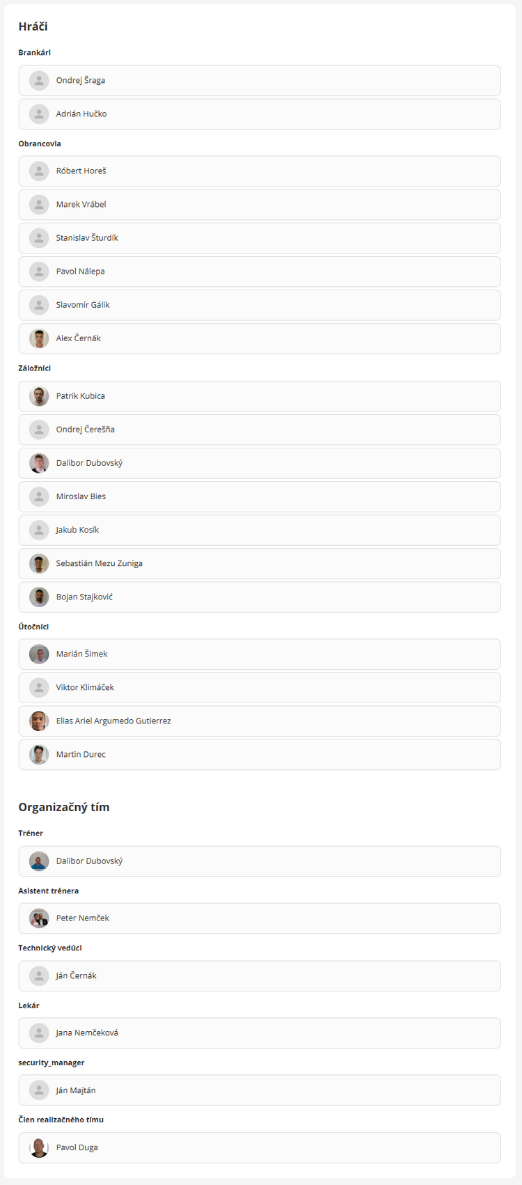 súpiska hráčov